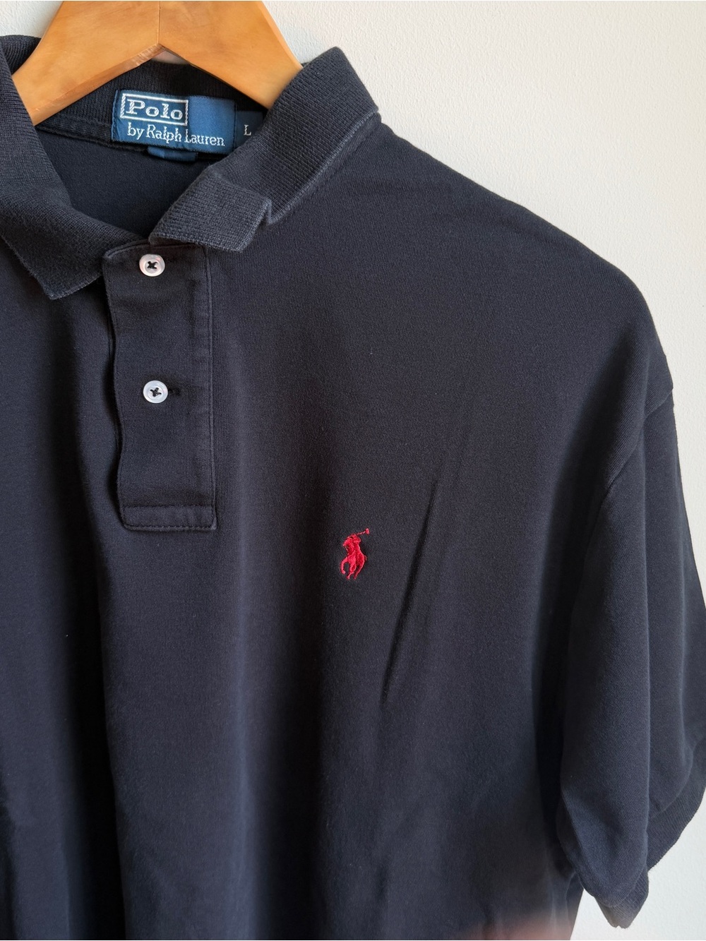 Polo Ralph Lauren Short Sleeve Polo Shirt Mens Black Large Red Pony - Picture 1 of 7